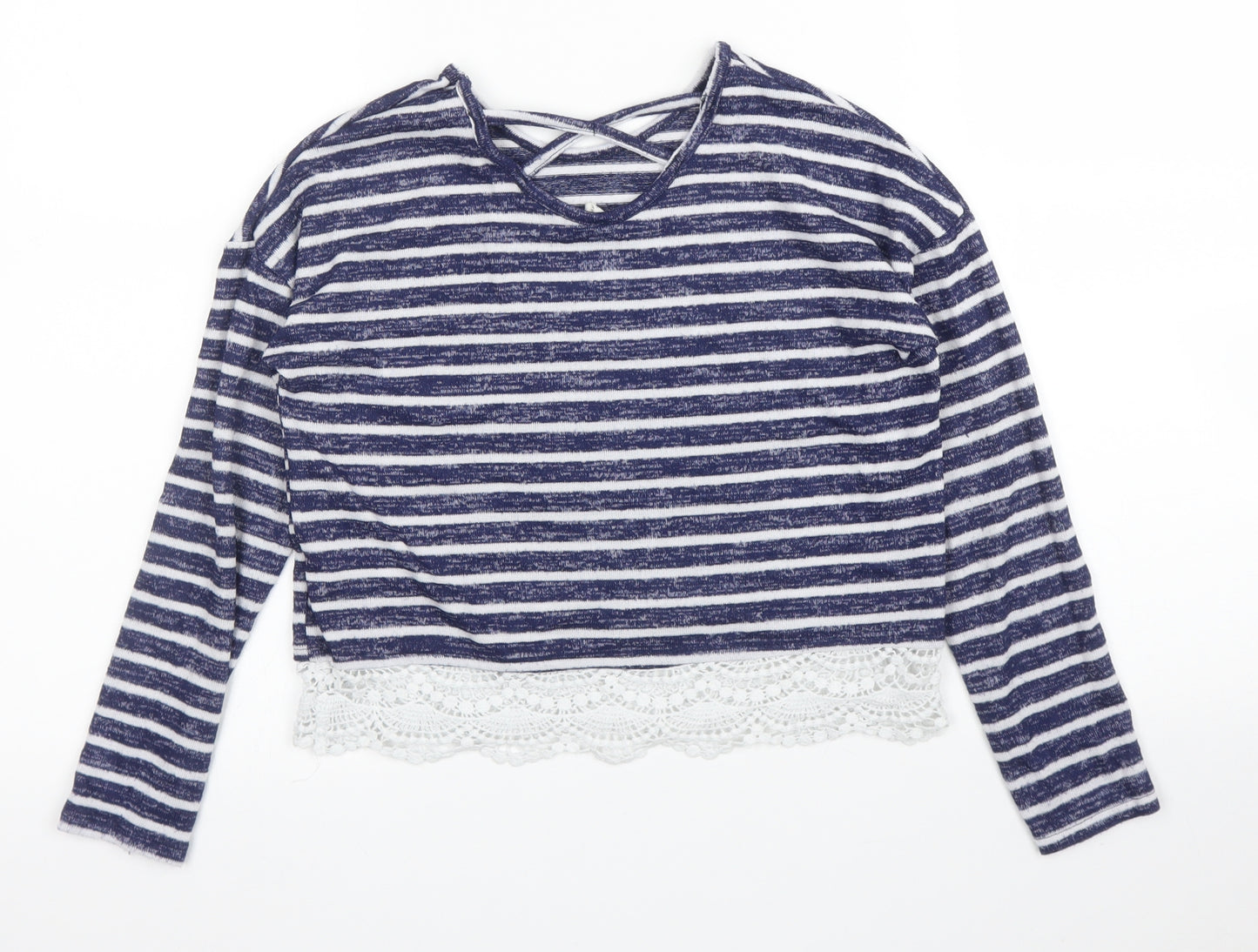 Primark Girls Blue Striped  Basic T-Shirt Size 9 Years