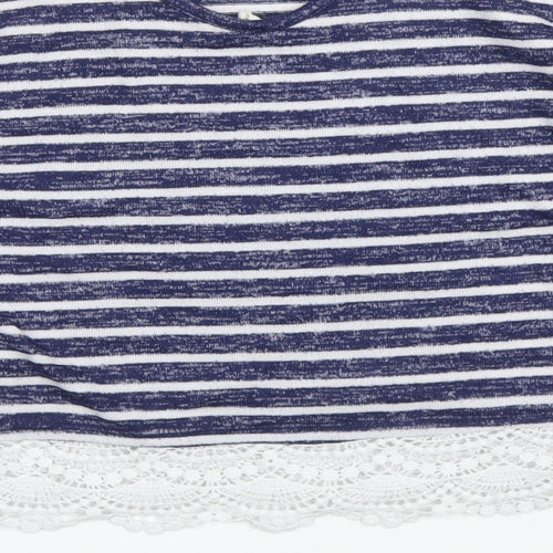 Primark Girls Blue Striped  Basic T-Shirt Size 9 Years