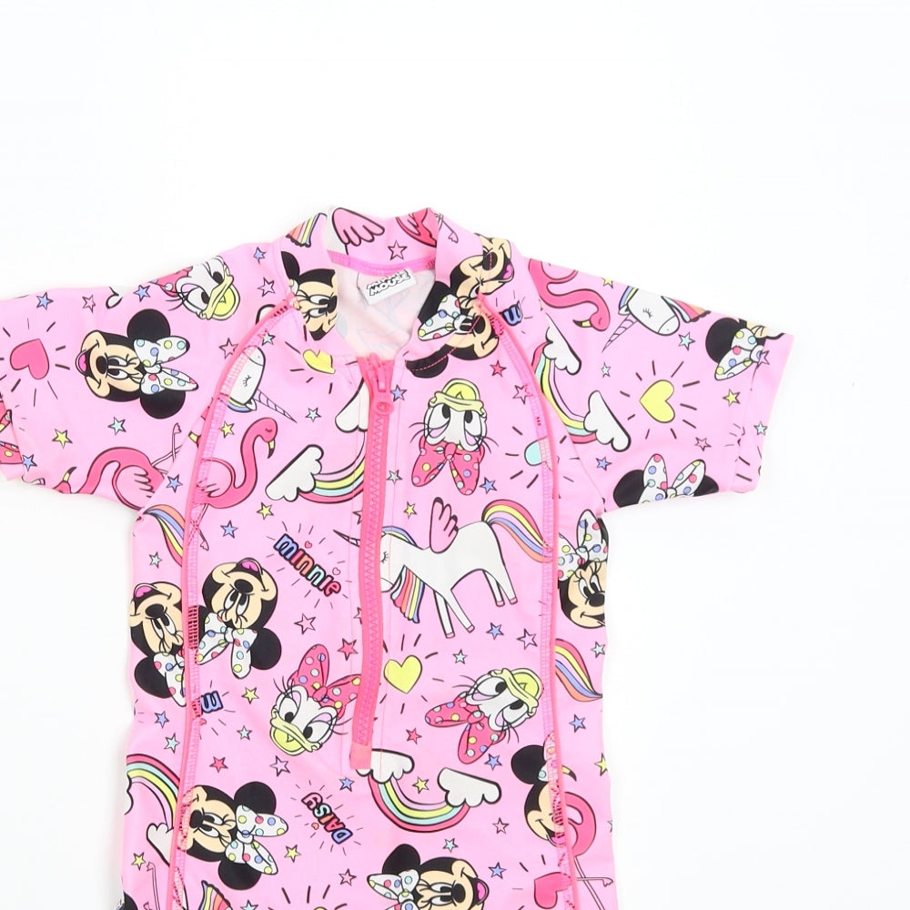 Disney Girls Pink   Playsuit One-Piece Size 2-3 Years  - Minnie Mouse Unicorn Swinsuit