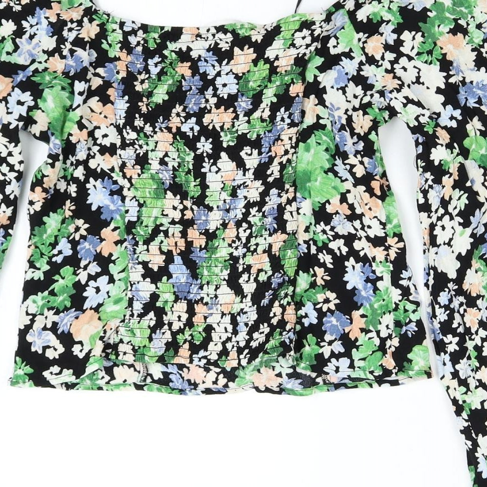 H&M Womens Green Floral  Basic Blouse Size 12