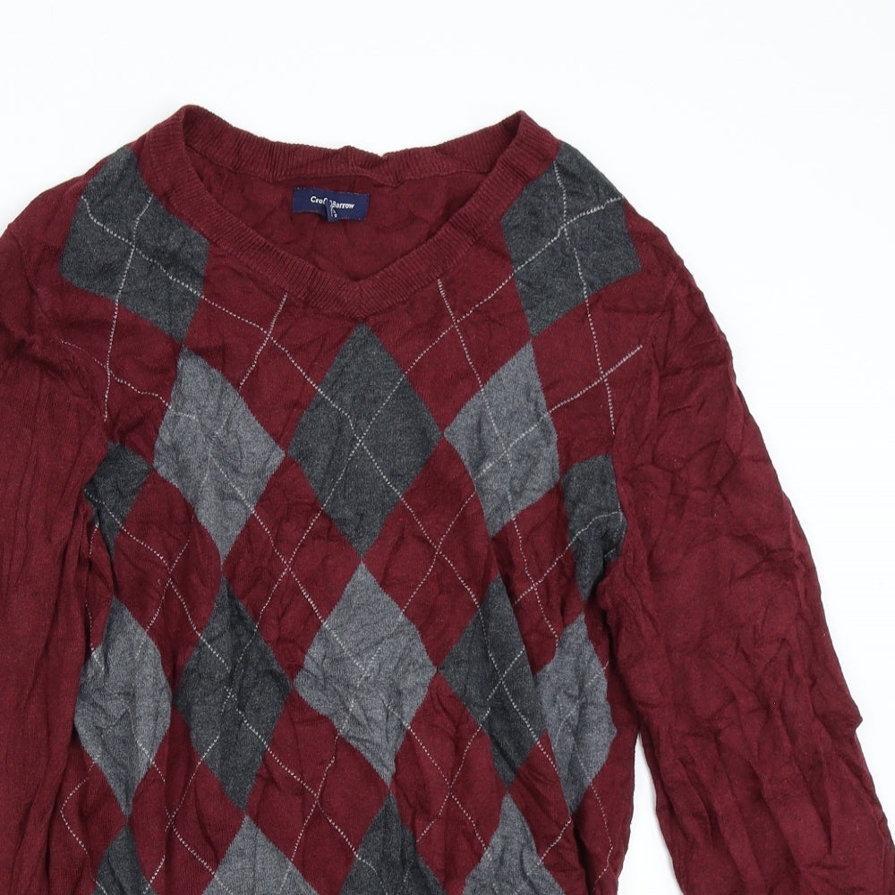 Croft & Barrow Mens Red Argyle/Diamond Knit Pullover Jumper Size M