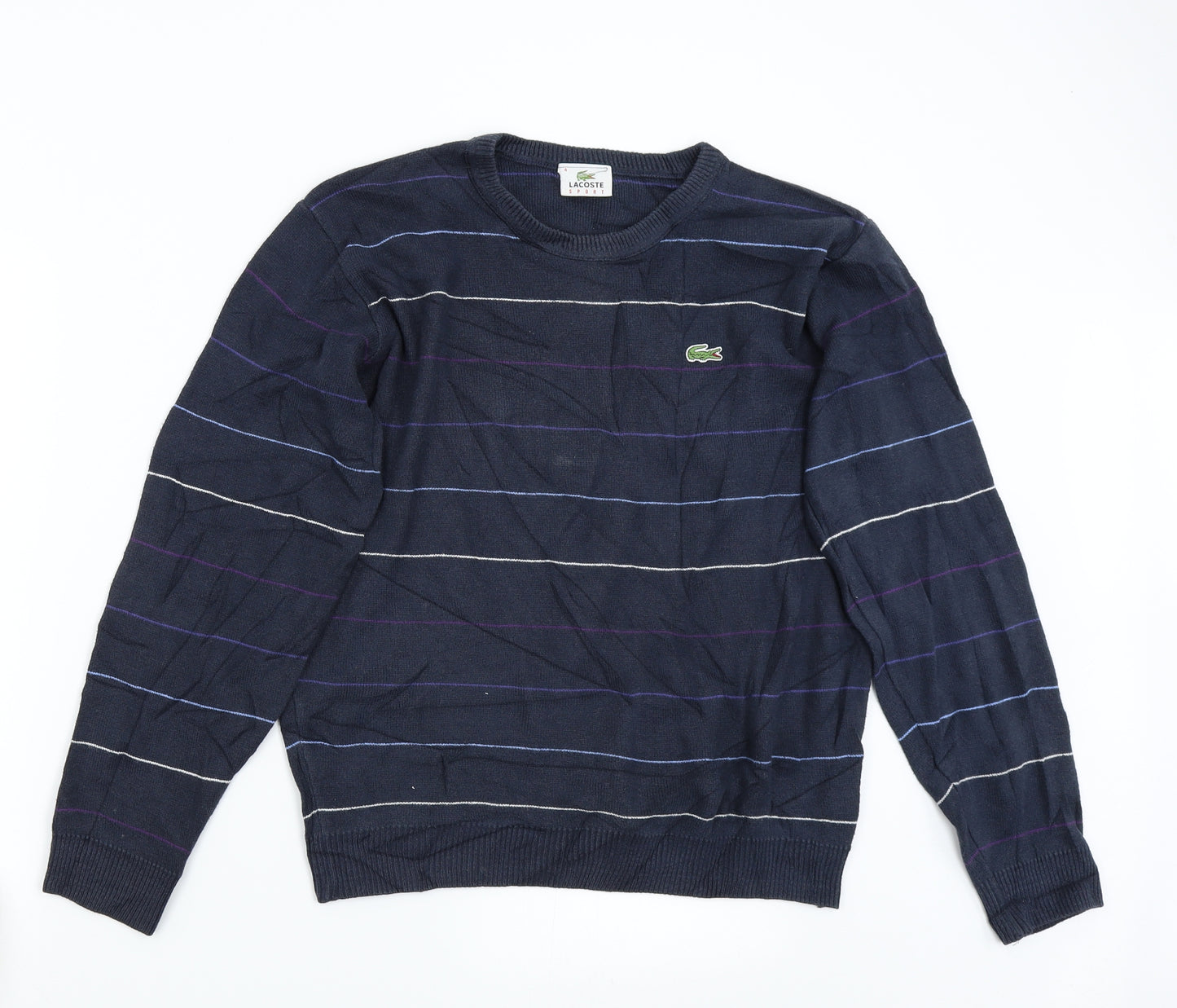 Lacoste Mens Blue Striped Knit Pullover Jumper Size L