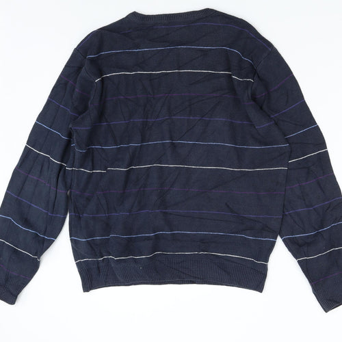 Lacoste Mens Blue Striped Knit Pullover Jumper Size L