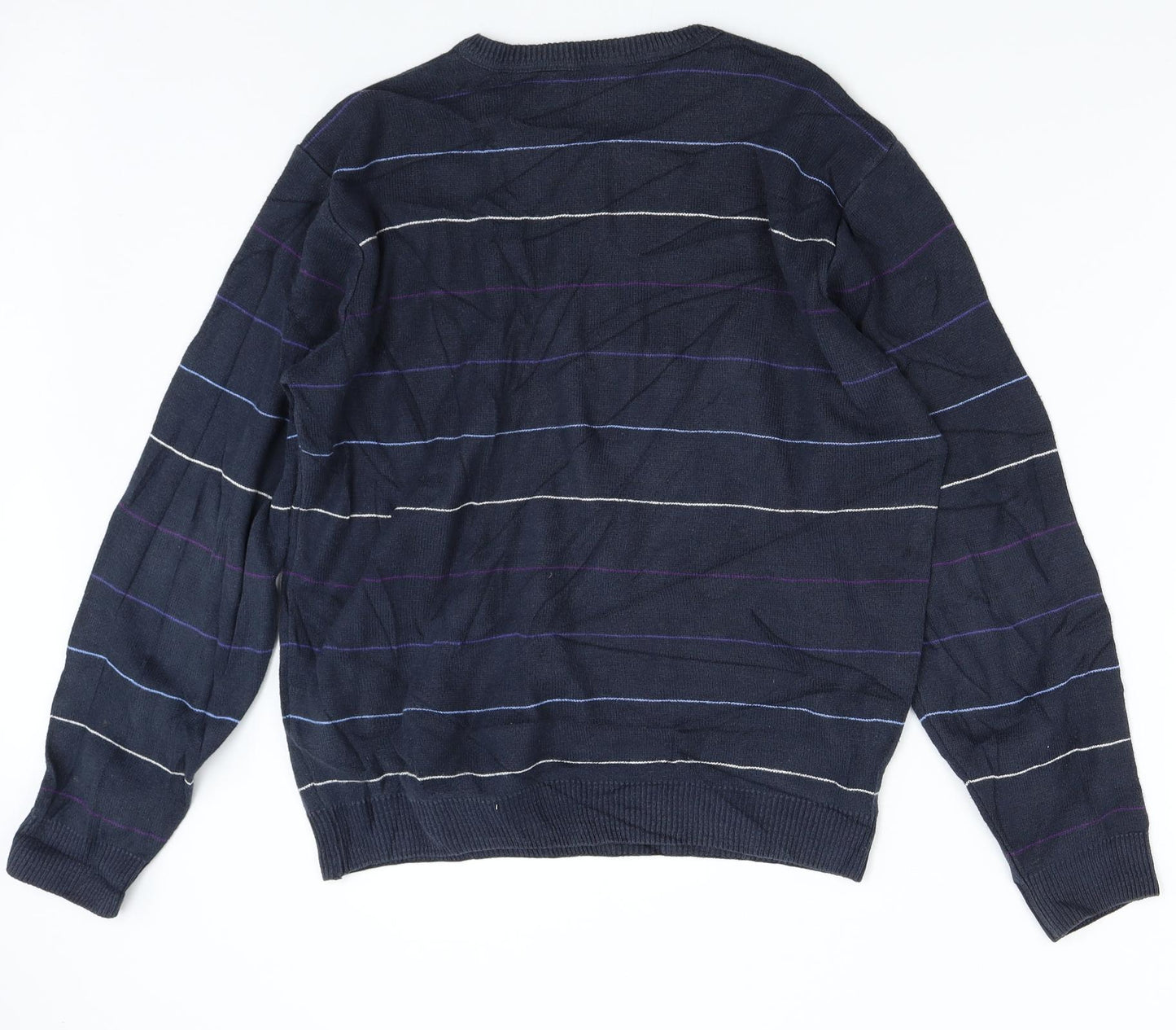 Lacoste Mens Blue Striped Knit Pullover Jumper Size L