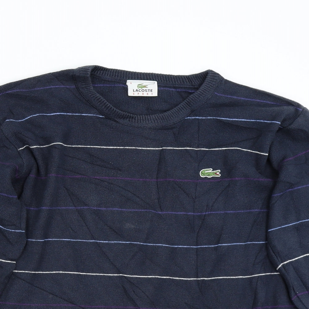 Lacoste Mens Blue Striped Knit Pullover Jumper Size L