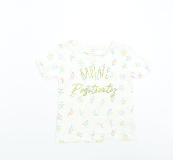 Primark Girls Multicoloured Floral Basic T-Shirt Size 8-9 Years - Positivity