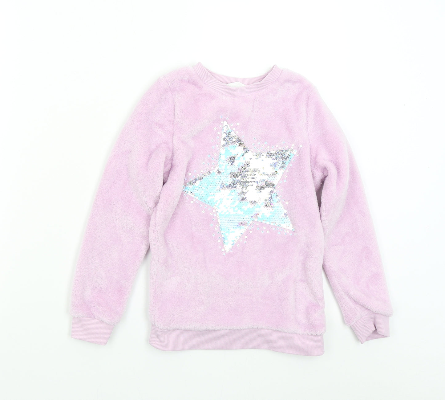 H&M Girls Pink Solid Fleece  Pyjama Top Size 7-8 Years  - Star