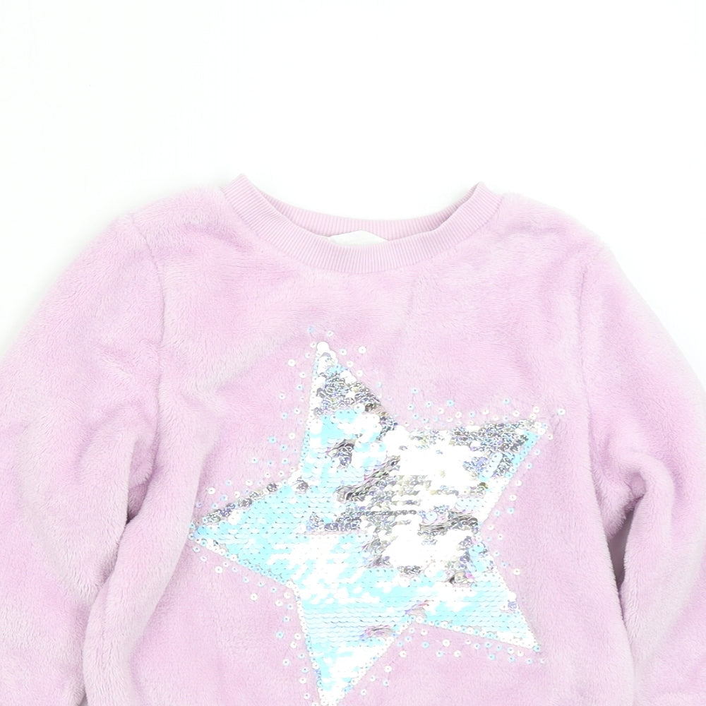 H&M Girls Pink Solid Fleece  Pyjama Top Size 7-8 Years  - Star