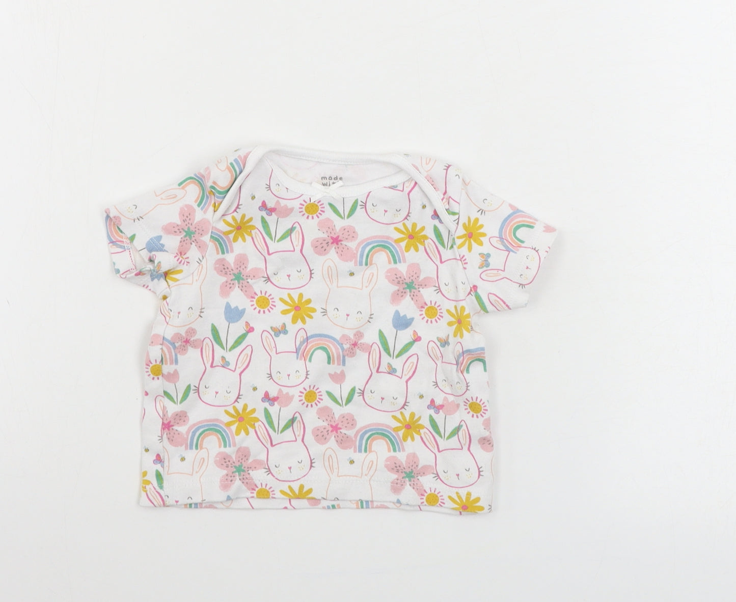 F&F  Girls White Animal Print  Basic T-Shirt Size 3-6 Months