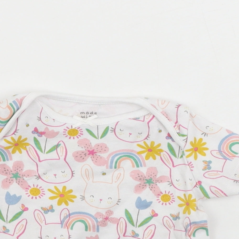 F&F  Girls White Animal Print  Basic T-Shirt Size 3-6 Months