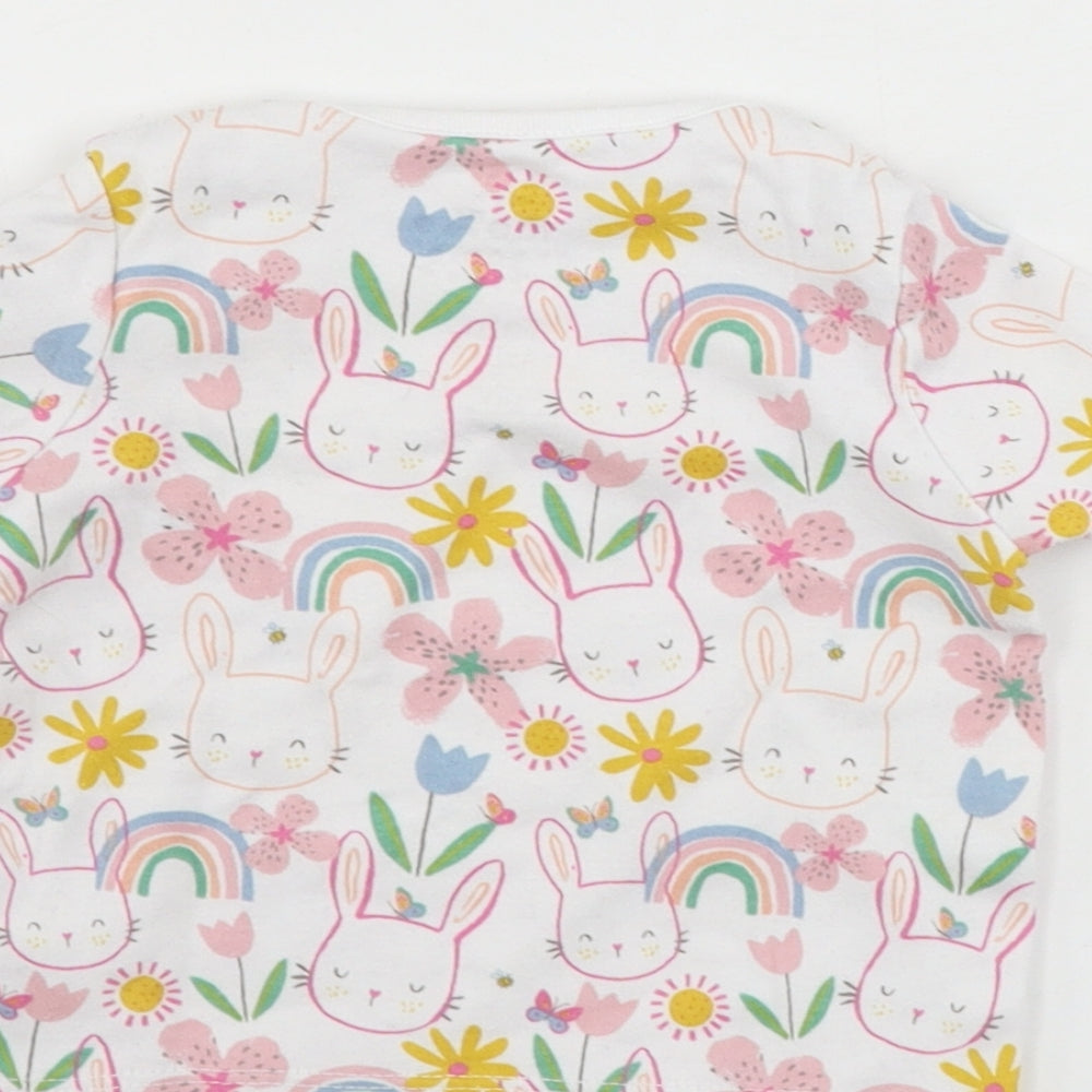F&F  Girls White Animal Print  Basic T-Shirt Size 3-6 Months