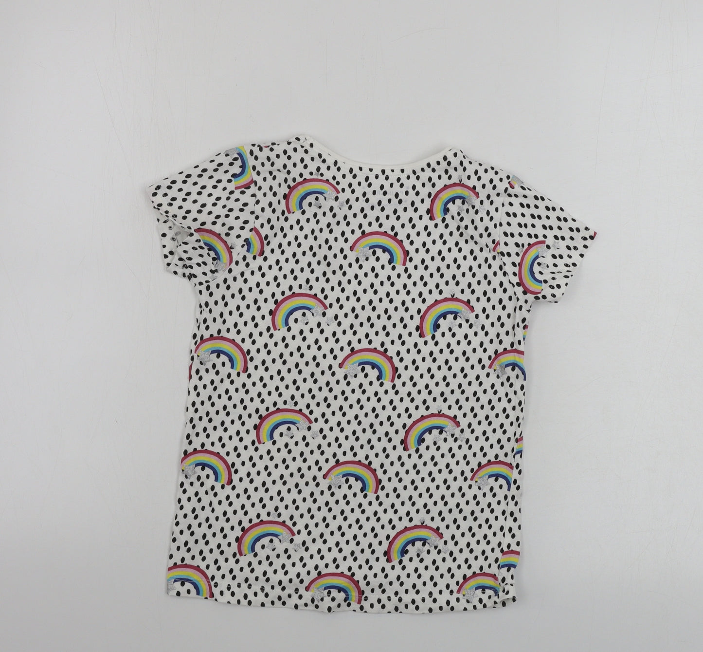 Primark  Girls White Polka Dot  Basic T-Shirt Size 7-8 Years  - rainbow pattern