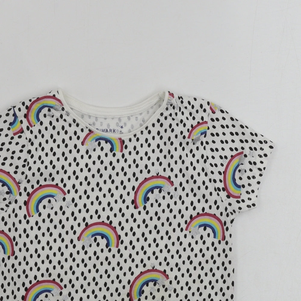 Primark  Girls White Polka Dot  Basic T-Shirt Size 7-8 Years  - rainbow pattern