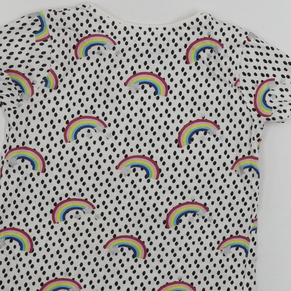 Primark  Girls White Polka Dot  Basic T-Shirt Size 7-8 Years  - rainbow pattern