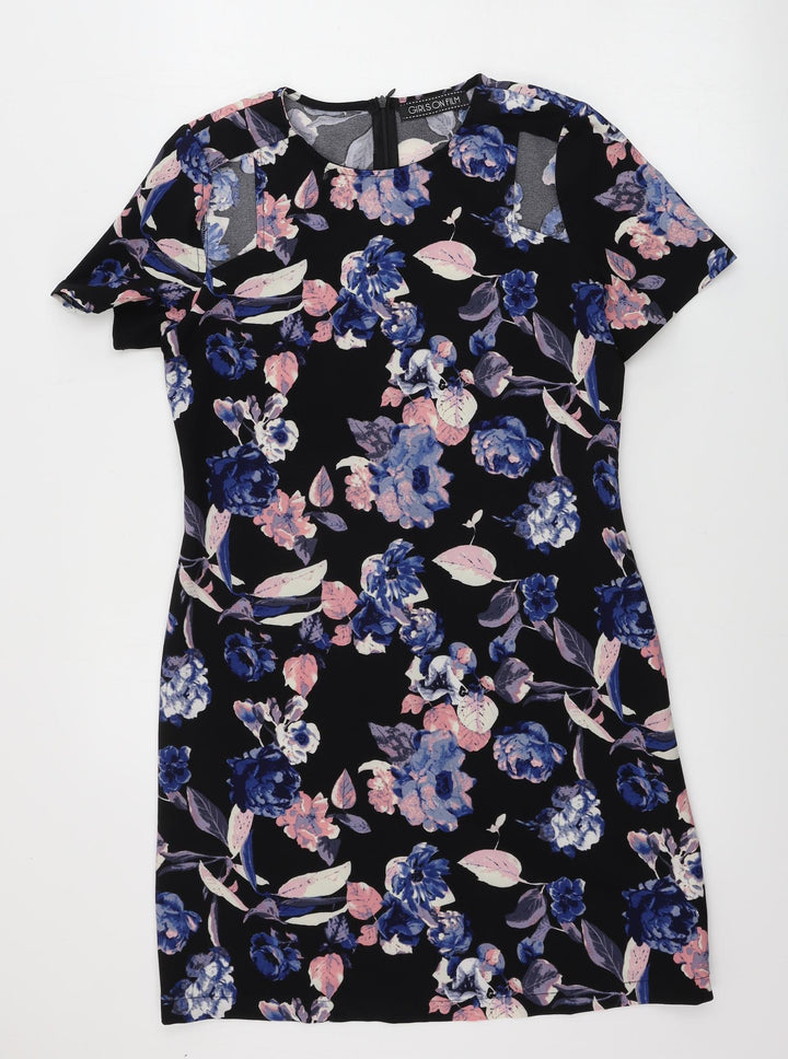 Girls On Film Womens Black Floral A-Line Size 10