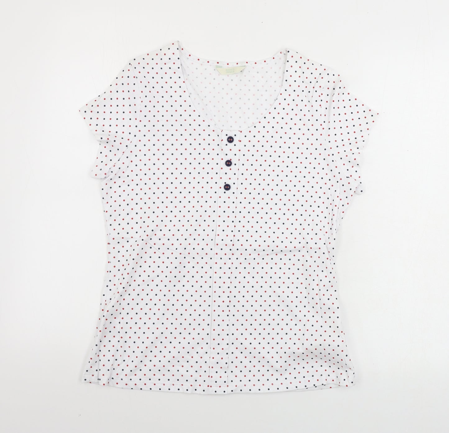 Marks and Spencer  Womens White Polka Dot  Basic T-Shirt Size 14
