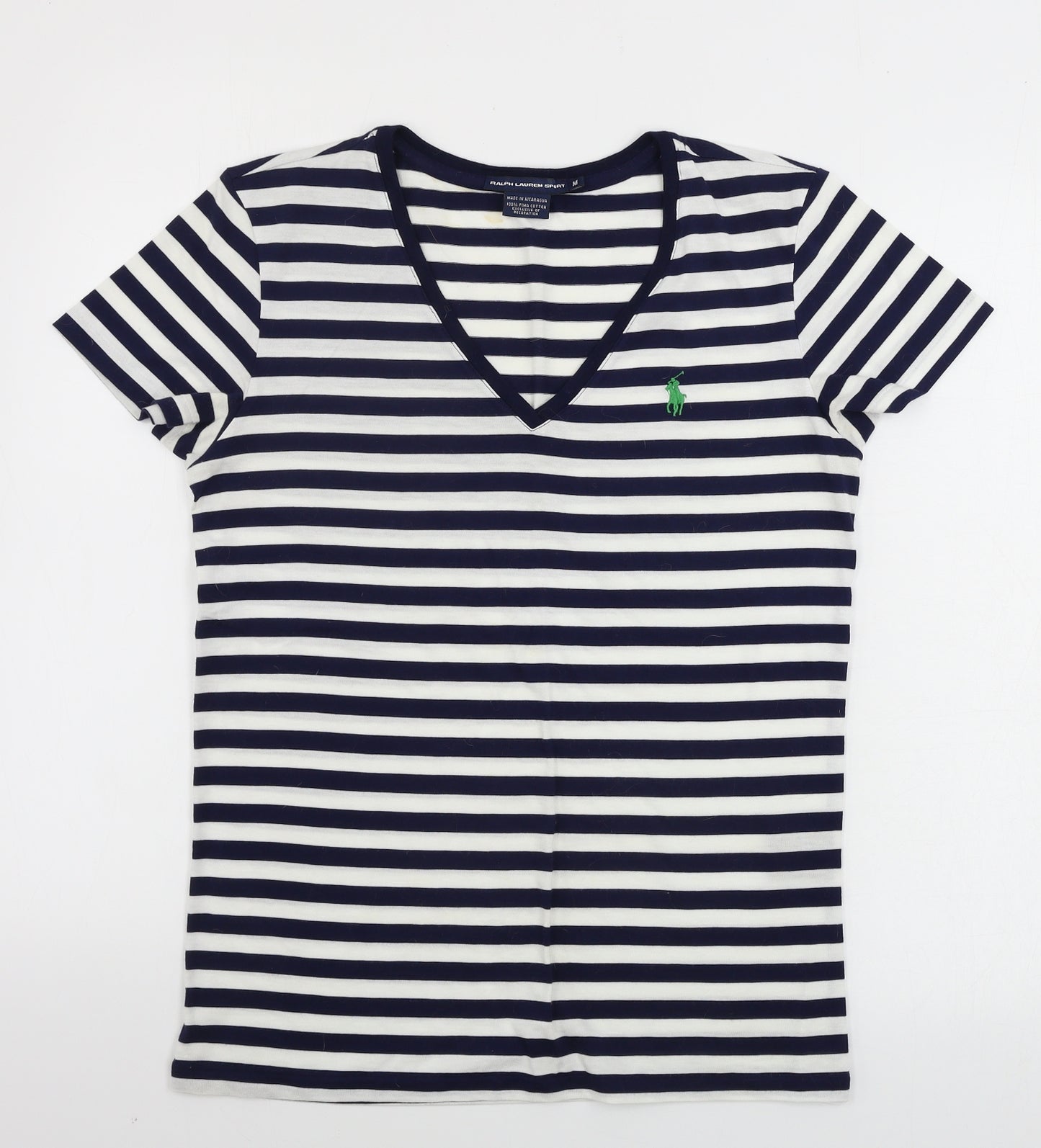 Ralph Lauren  Womens White Striped  Basic T-Shirt Size M