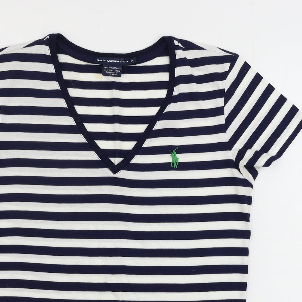 Ralph Lauren  Womens White Striped  Basic T-Shirt Size M