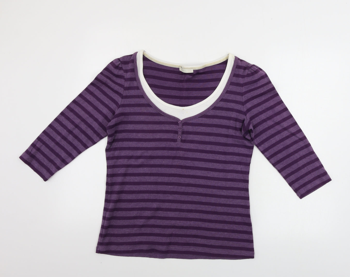 Marks and Spencer  Womens Purple Striped  Basic T-Shirt Size 12