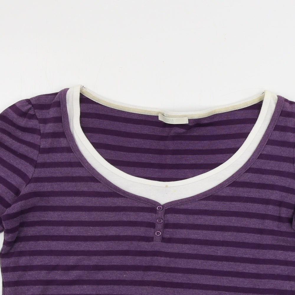 Marks and Spencer  Womens Purple Striped  Basic T-Shirt Size 12