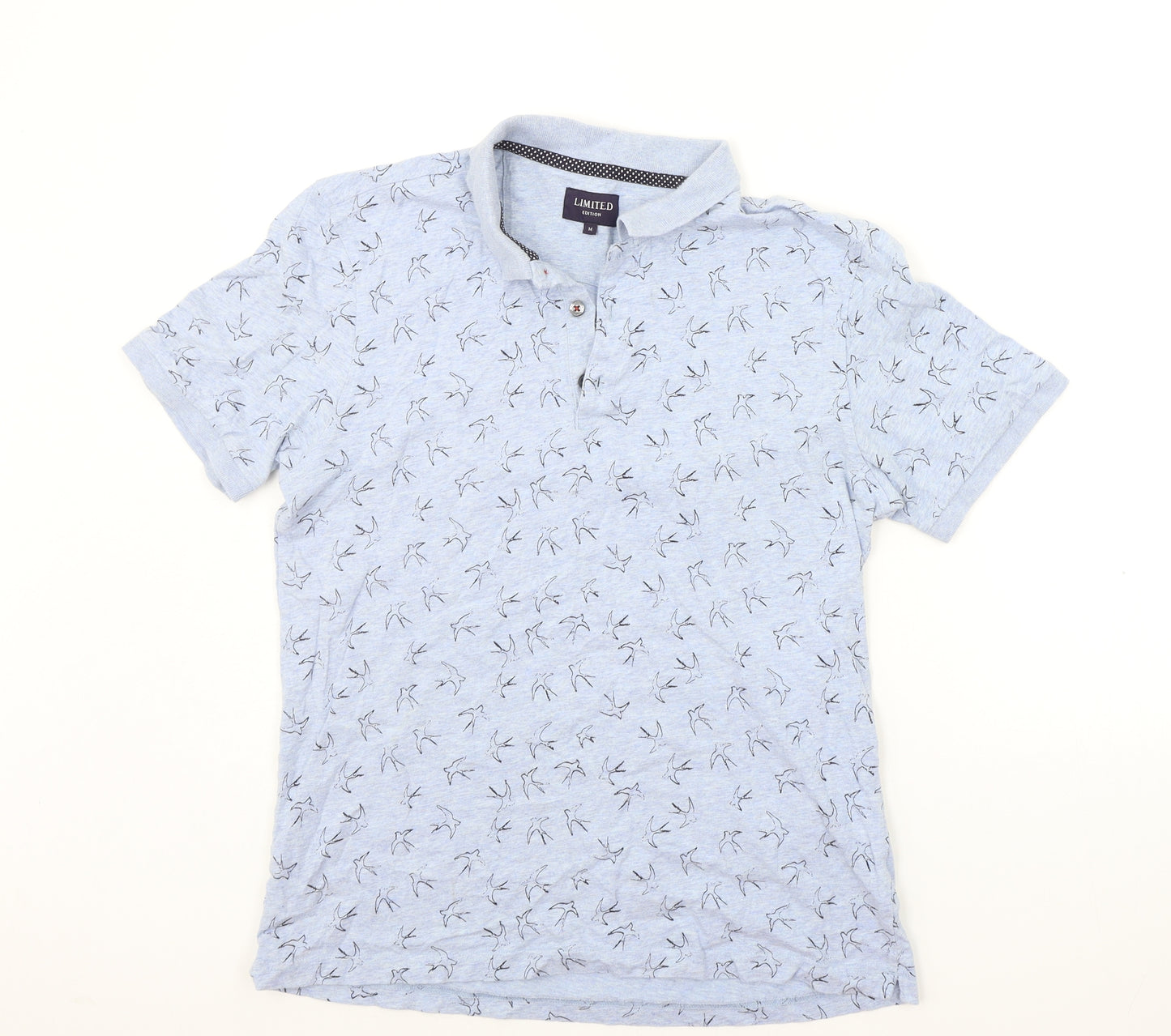 Marks and Spencer Mens Blue Geometric   Polo Size M  - BIRDS