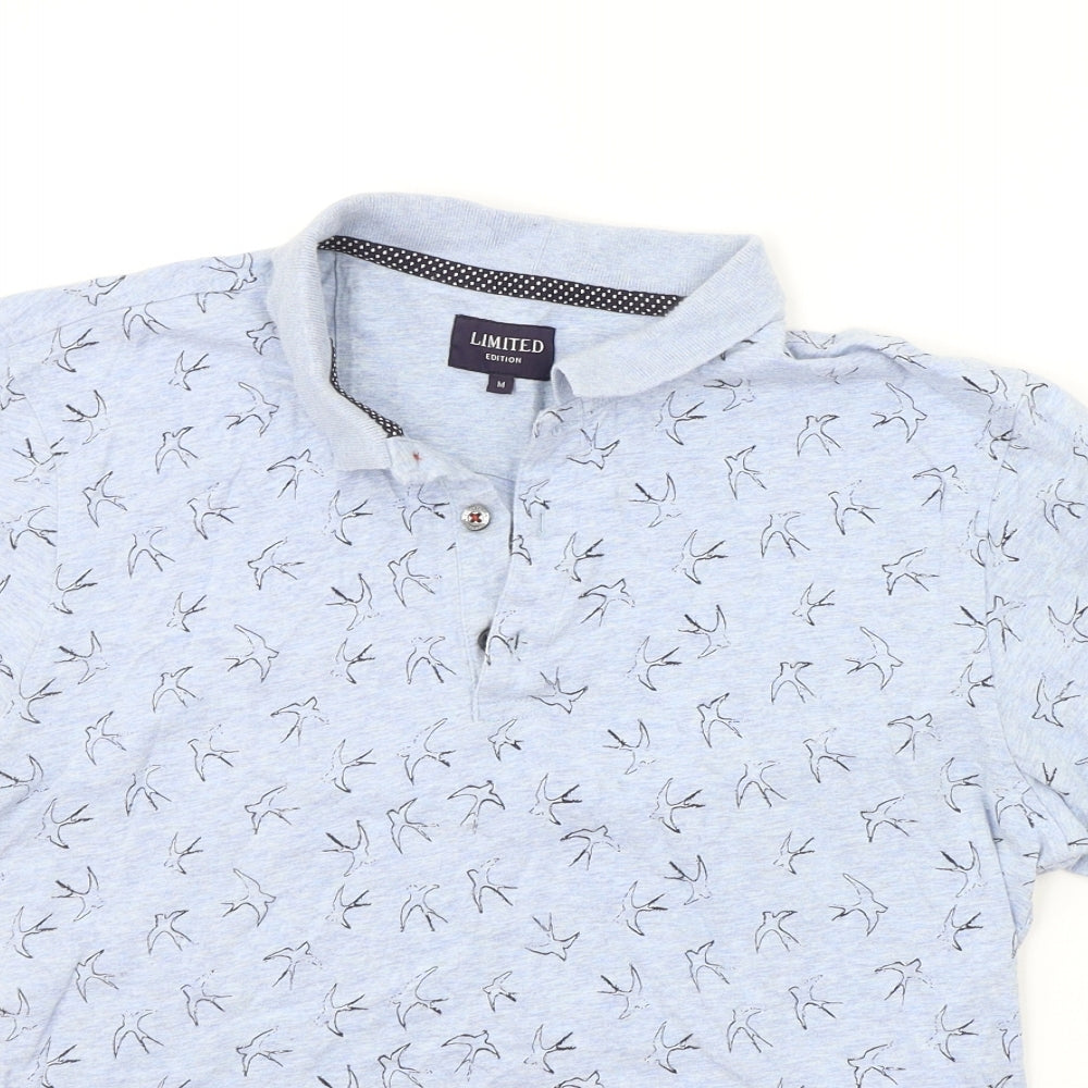 Marks and Spencer Mens Blue Geometric   Polo Size M  - BIRDS