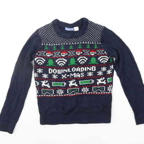 Peppers Girls Blue Geometric  Pullover Jumper Size 6-7 Years  - Christams