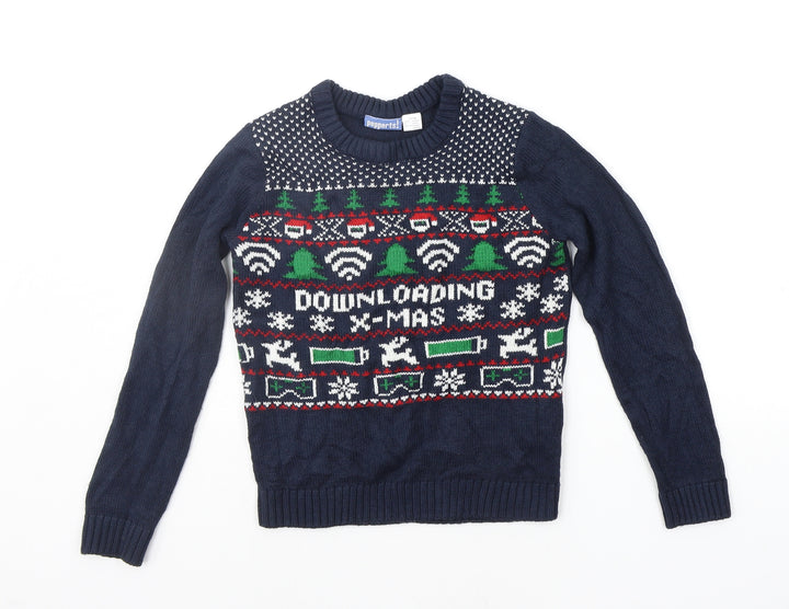 Peppers Girls Blue Geometric  Pullover Jumper Size 6-7 Years  - Christams