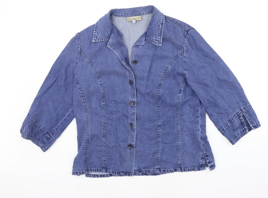 Front view of ch moda women’s blue houndstooth jacket, size UK 14