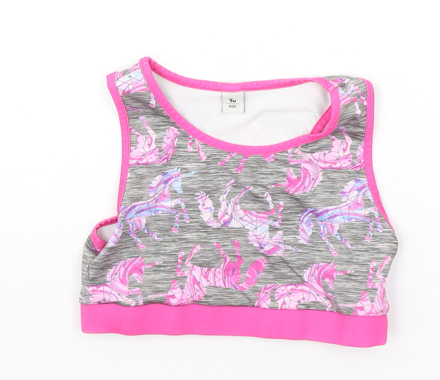 TU Girls Grey Floral  Basic Tank Size 10 Years  - UNICORN