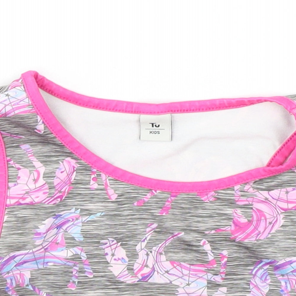 TU Girls Grey Floral  Basic Tank Size 10 Years  - UNICORN