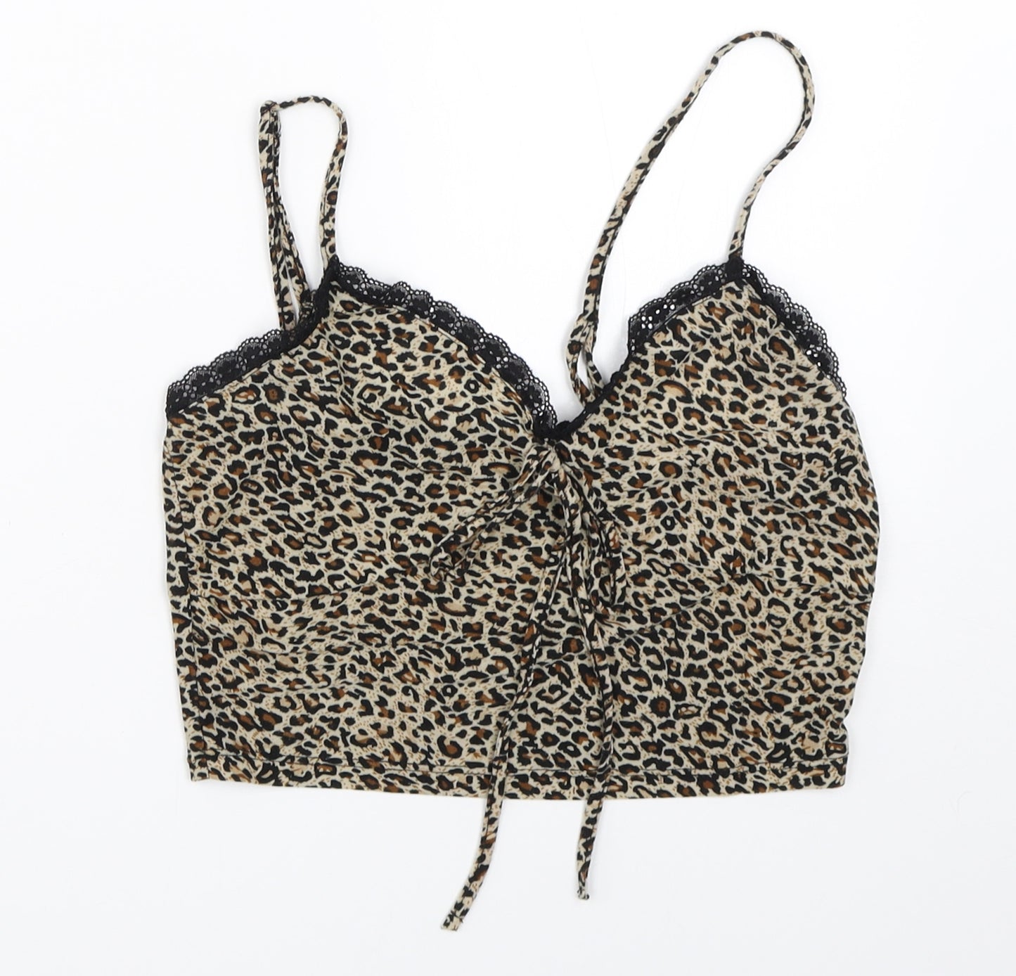 SheIn Womens Beige Animal Print  Cropped Blouse Size XS