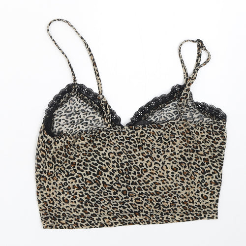 SheIn Womens Beige Animal Print  Cropped Blouse Size XS