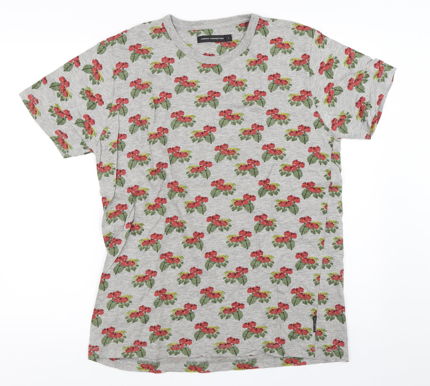 French Connection Mens Grey Floral   T-Shirt Size L