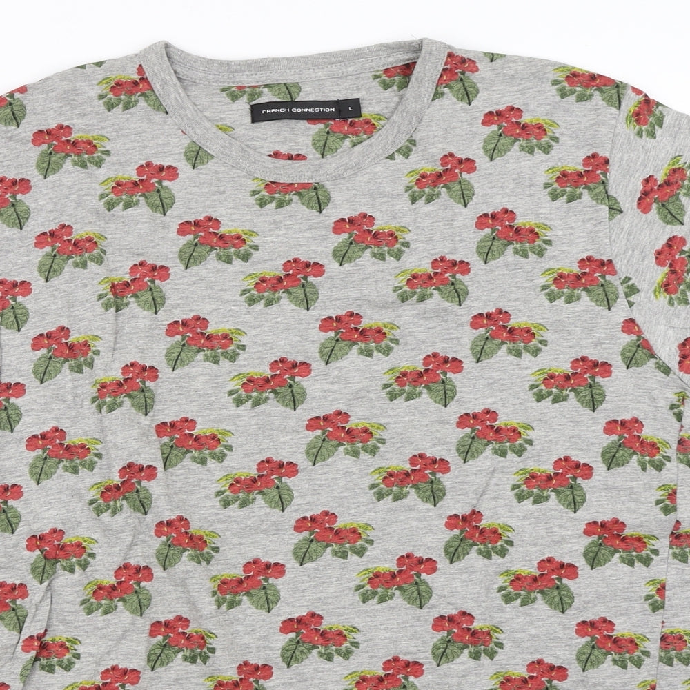French Connection Mens Grey Floral   T-Shirt Size L