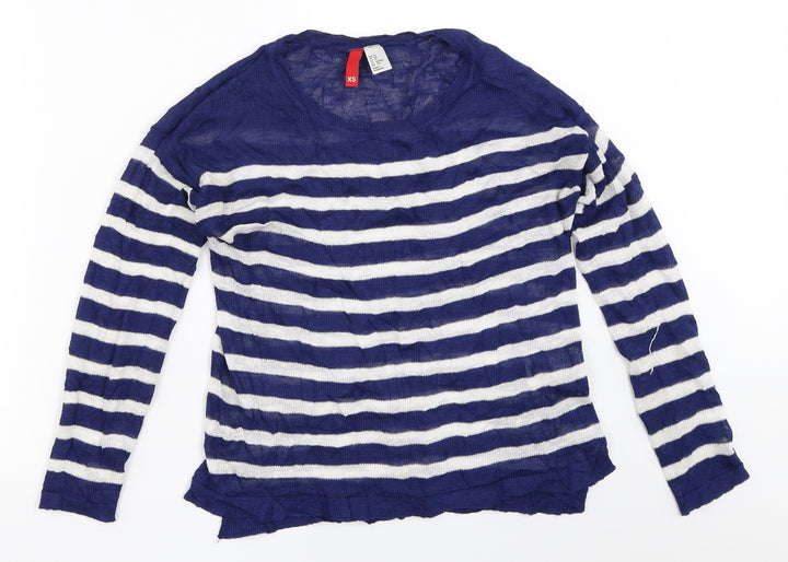 H&M Womens Blue Striped  Pullover Jumper Size XS