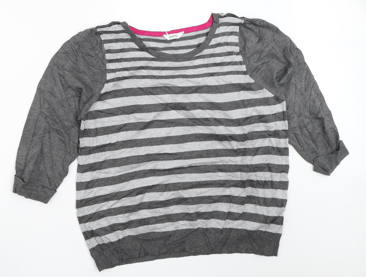 BHS Womens Grey Striped  Pullover Jumper Size 16