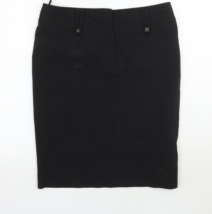 Preworn Womens Black Striped Rayon A-Line Skirt Size 12