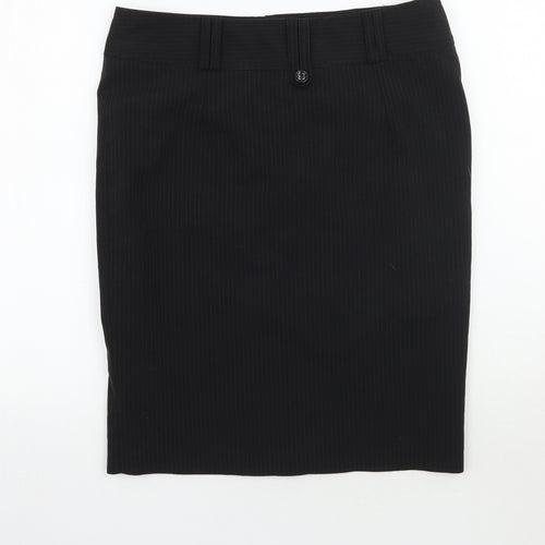 Preworn Womens Black Striped Rayon A-Line Skirt Size 12