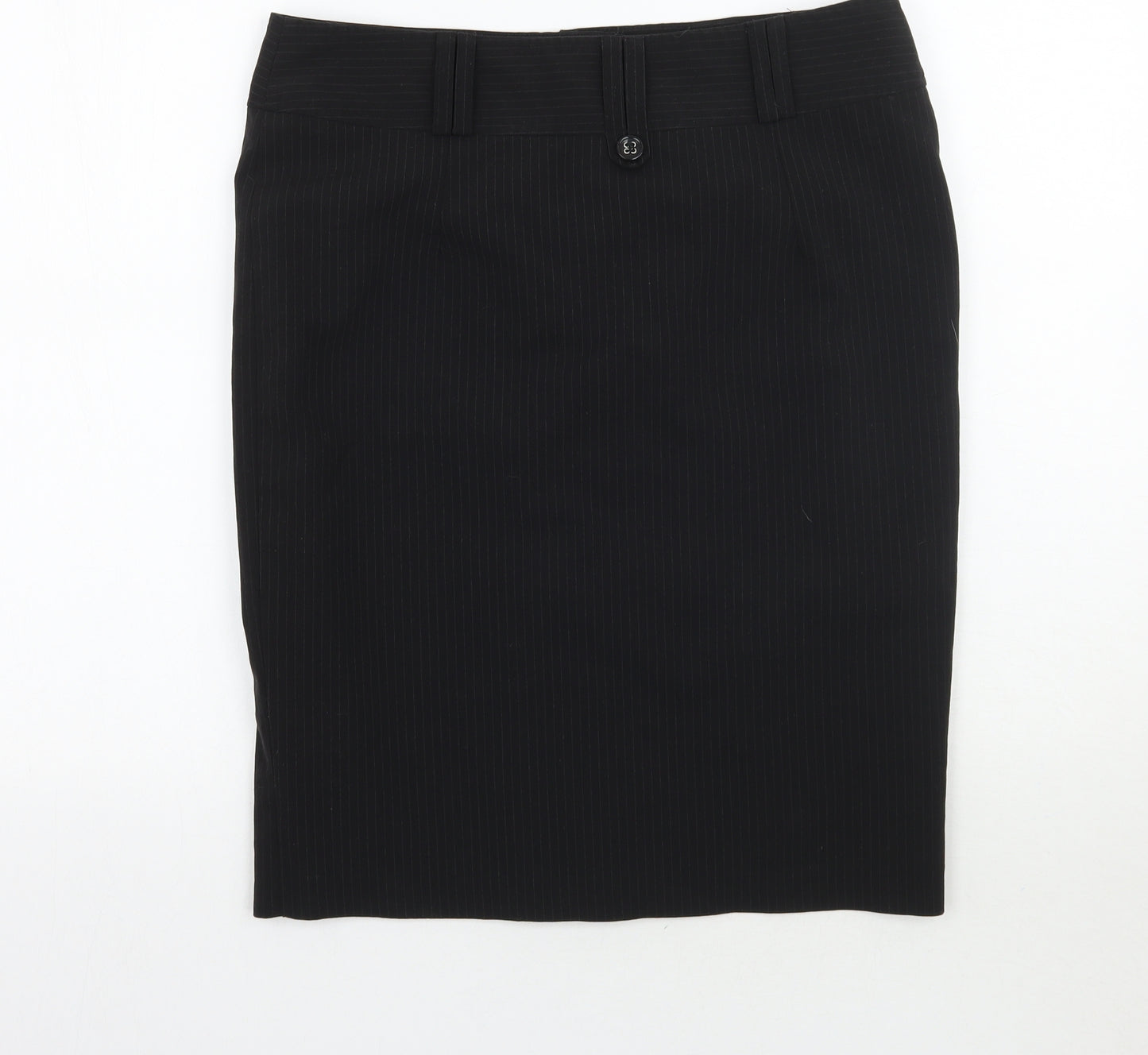 Preworn Womens Black Striped Rayon A-Line Skirt Size 12