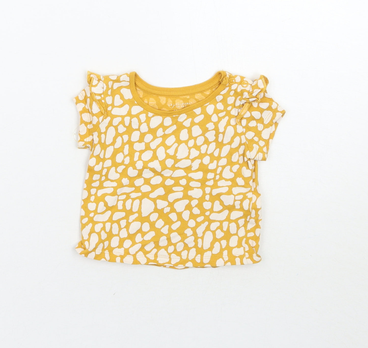 Primark Girls Yellow Animal Print  Basic T-Shirt Size 0-3 Months