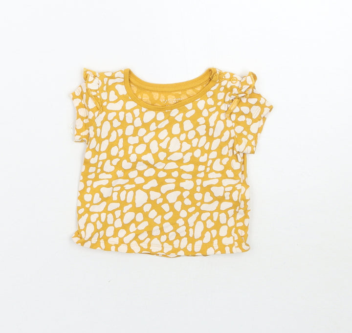 Primark Girls Yellow Animal Print  Basic T-Shirt Size 0-3 Months