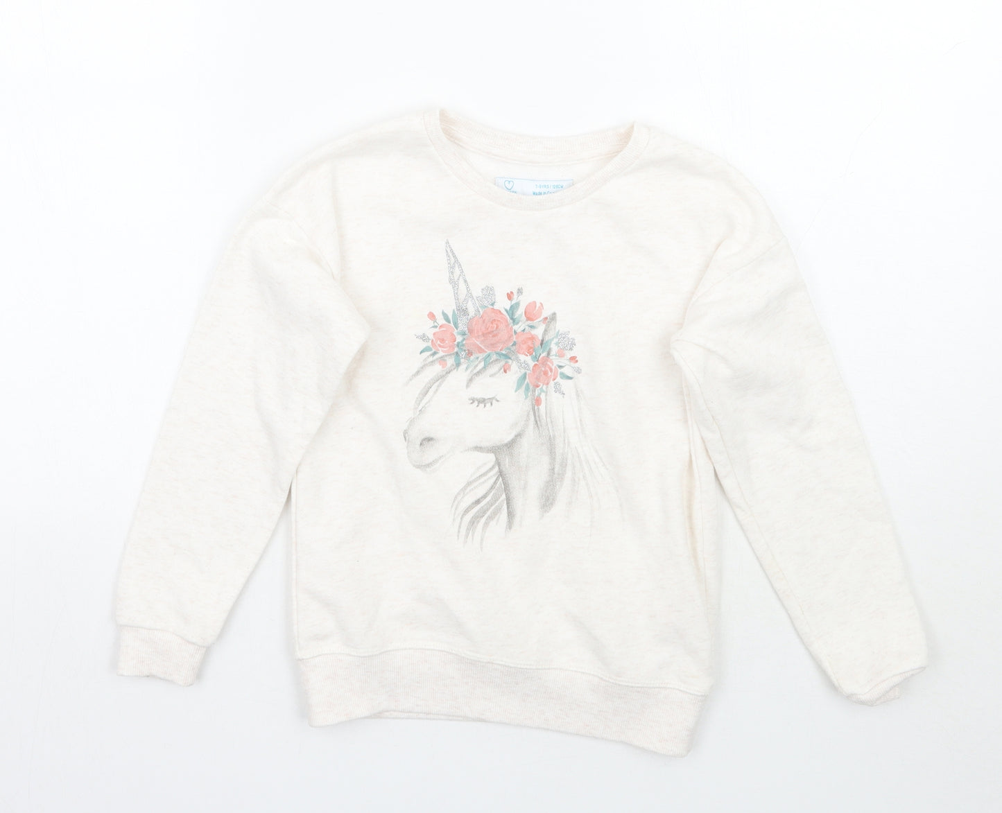 Primark Girls Ivory Floral  Pullover Jumper Size 7-8 Years