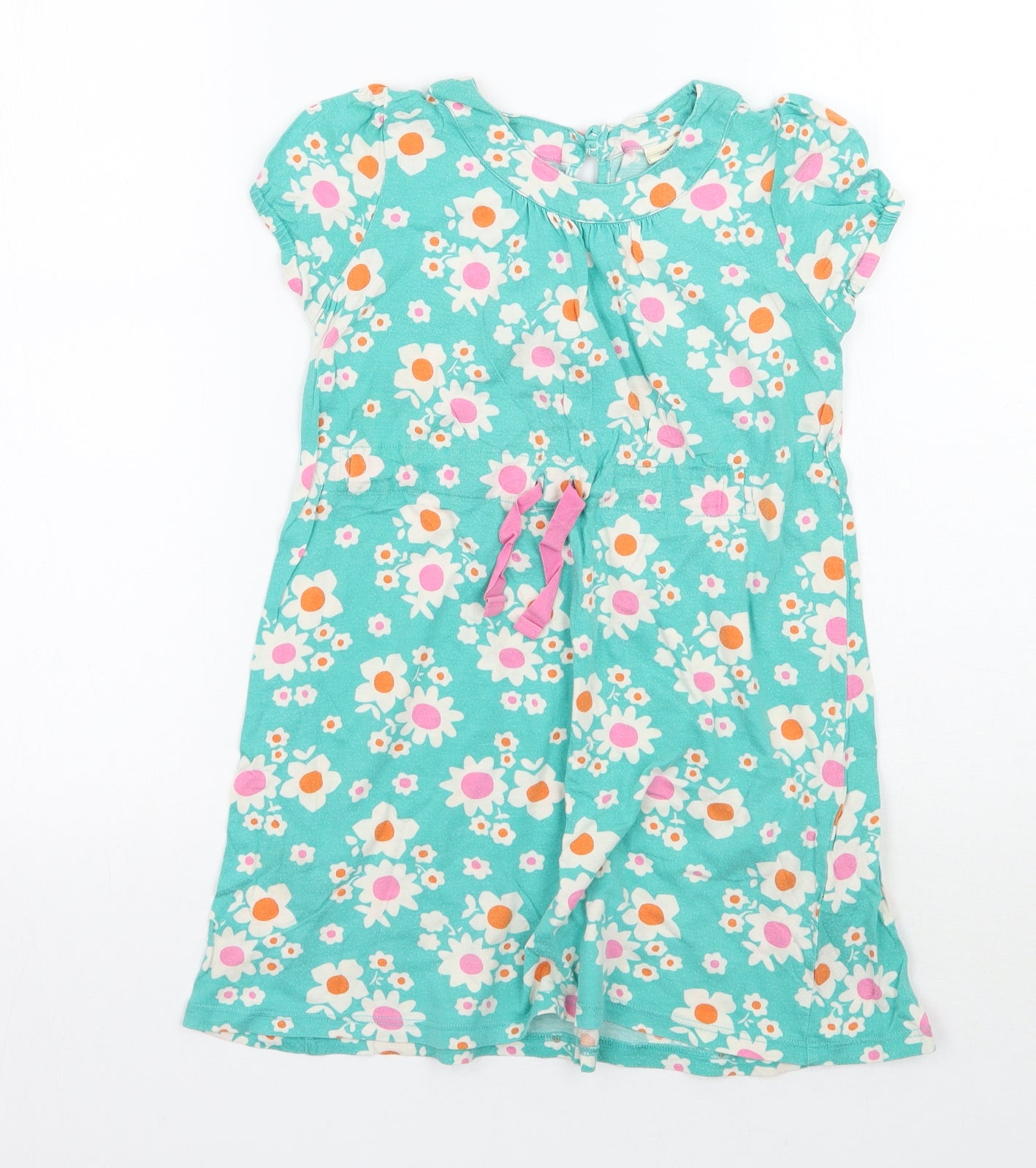 Mini Boden Girls Green Floral Ramie A-Line  Size 5-6 Years