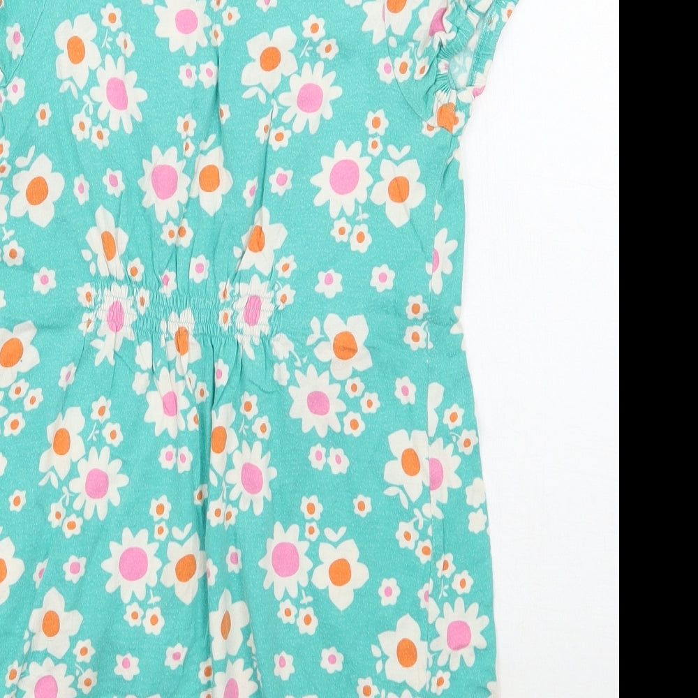 Mini Boden Girls Green Floral Ramie A-Line  Size 5-6 Years