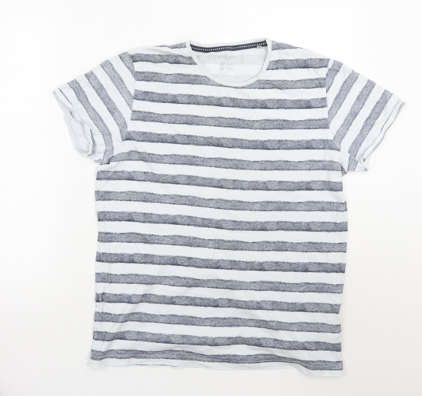 Livergy Mens White Striped   T-Shirt Size M