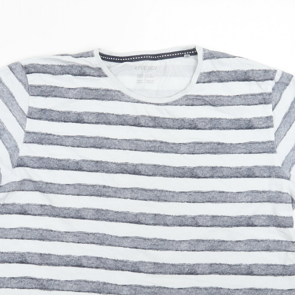 Livergy Mens White Striped   T-Shirt Size M