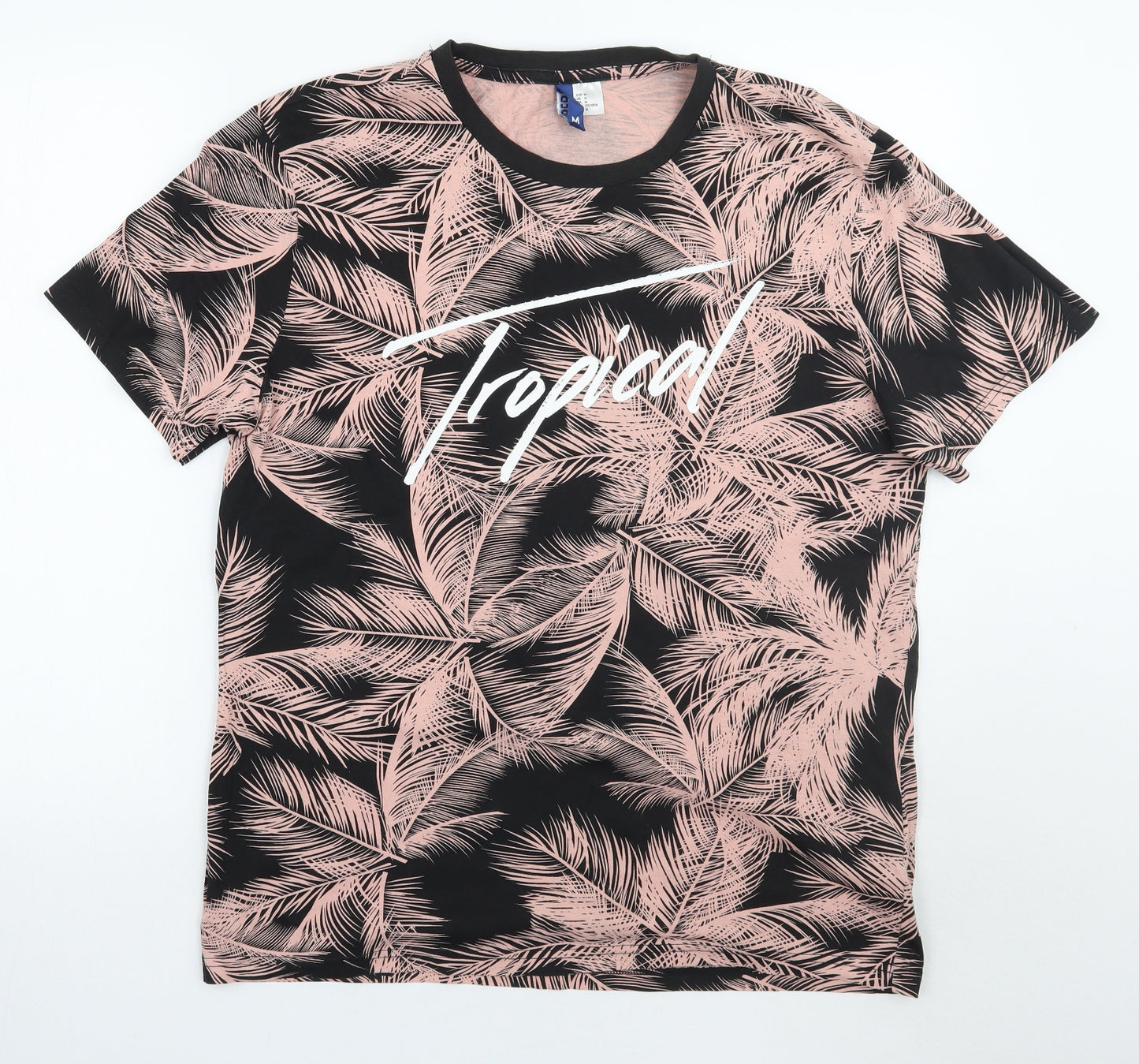 H&M Mens Black Floral   T-Shirt Size M