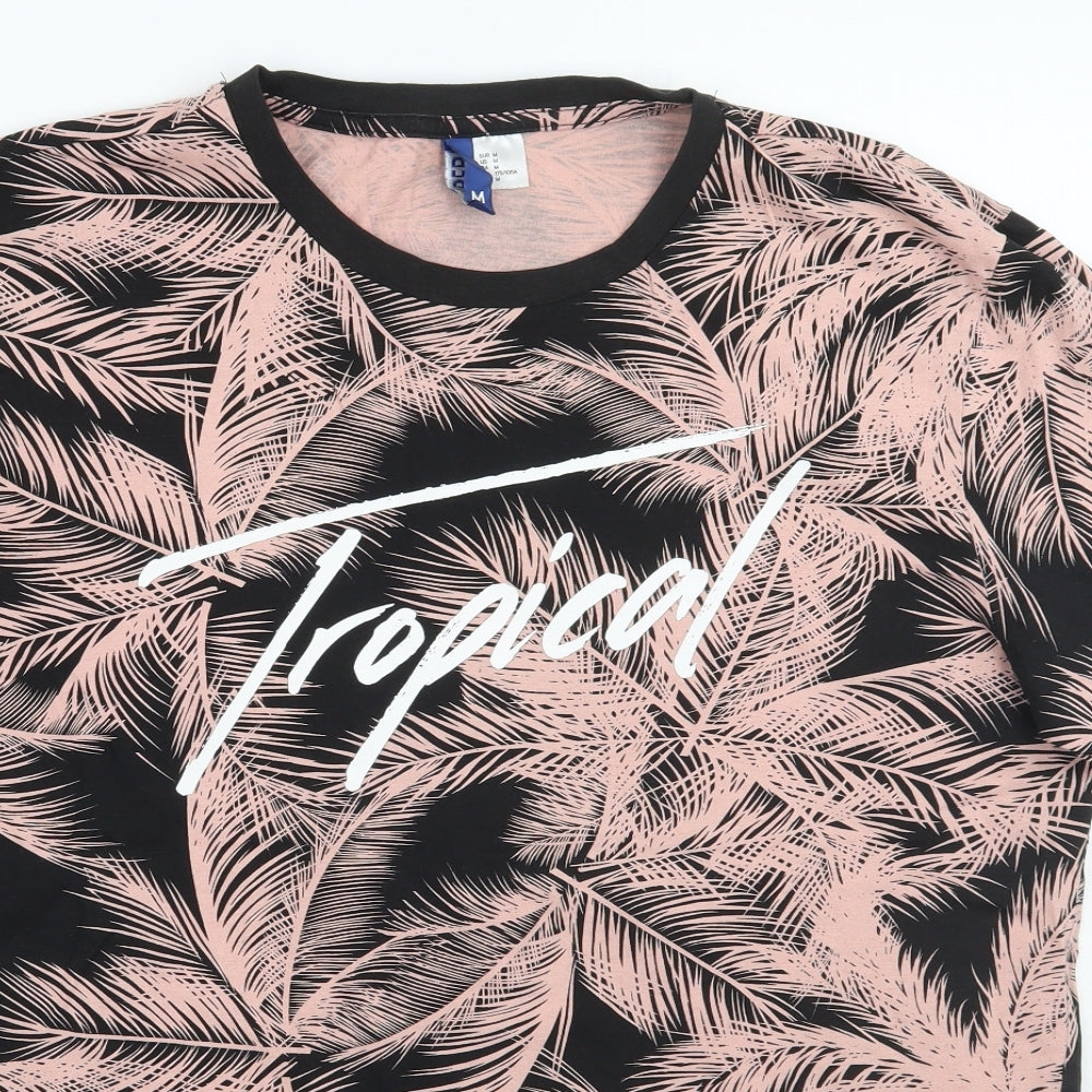 H&M Mens Black Floral   T-Shirt Size M