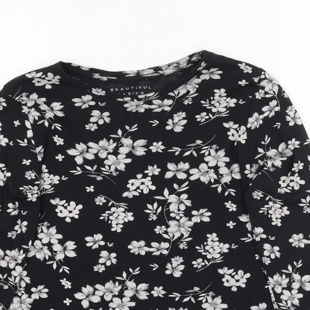 Primark Womens Black Floral  Basic T-Shirt Size 14